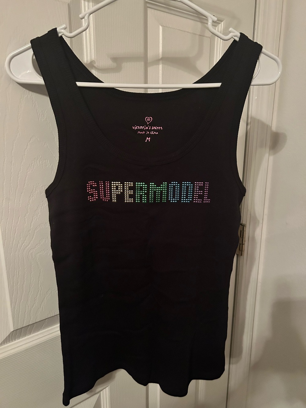 NWOT Y2K Vintage VS Victorias Secret Black Supermodel Rainbow Rhinestones Sz M